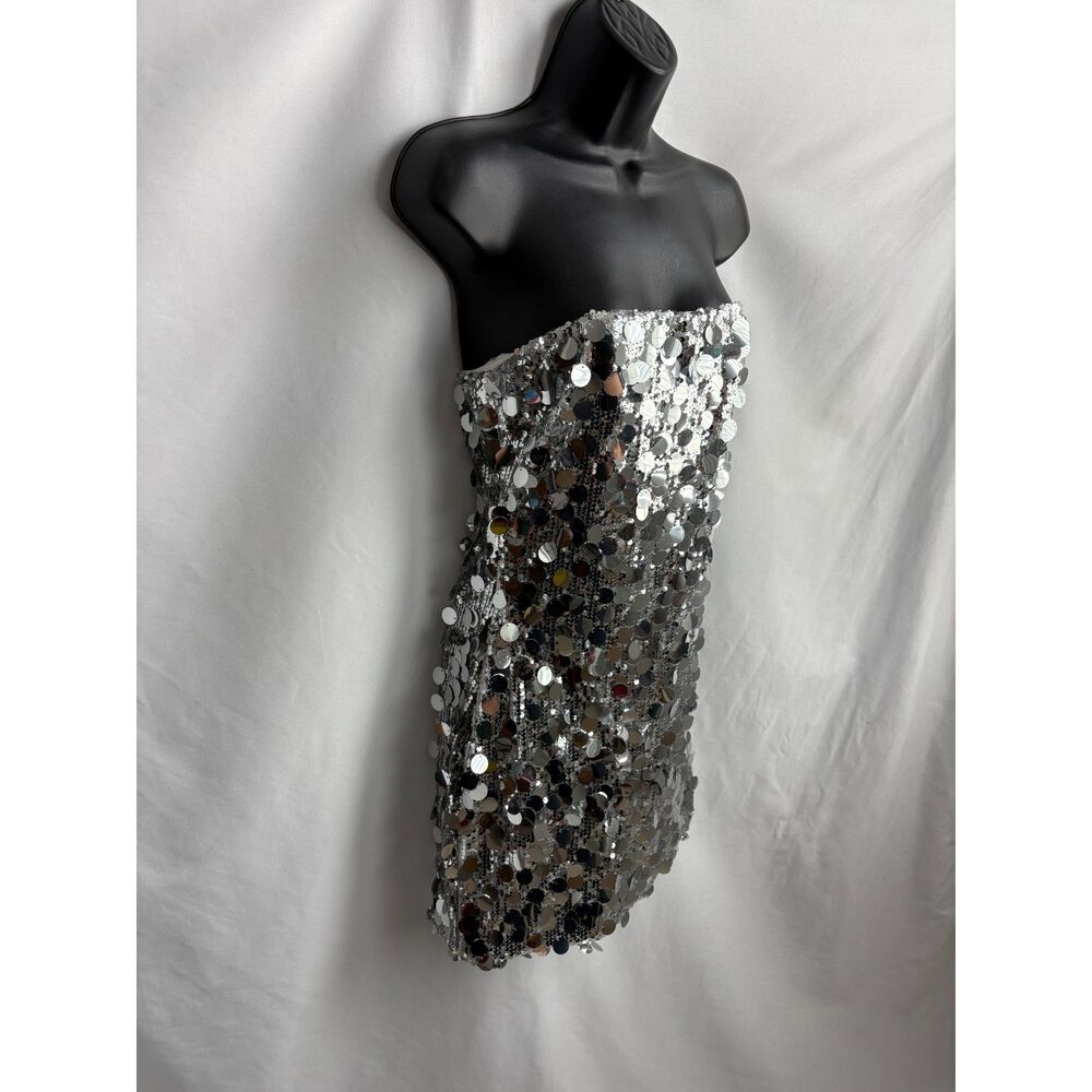 Strapless Silver Sequin Mini Dress - Picture 5 of 11